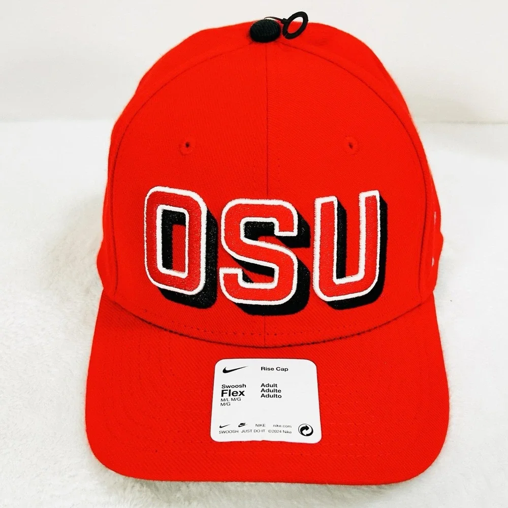 Ohio State Buckeyes Nike Rise Cap Wordmark Hat Cap Stretch Flex M/L NCAA Red
